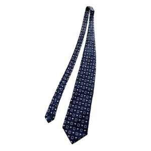 Alexandre London 100% Silk Mens Navy Blue Full Length Tie Floral Geometric